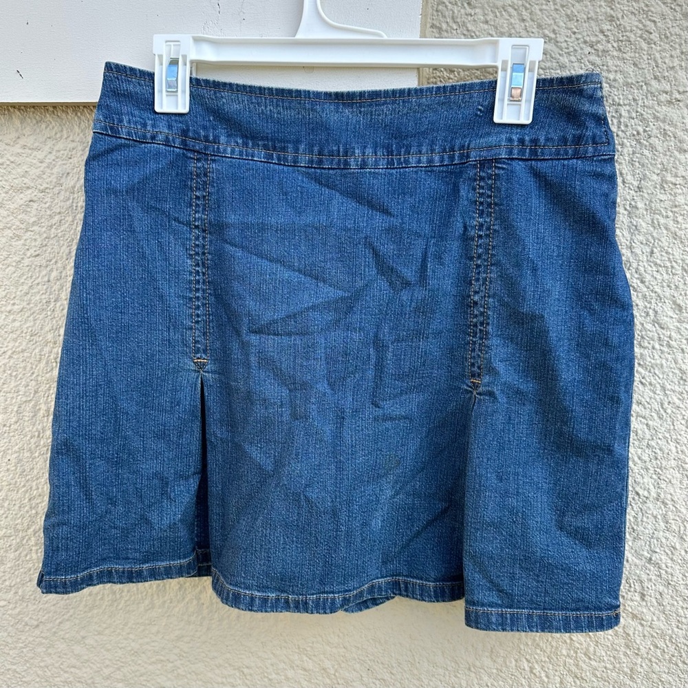 Pleated Denim Skort - Elastic waist